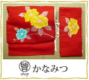 作り帯 正絹 赤色 花 カジュアル