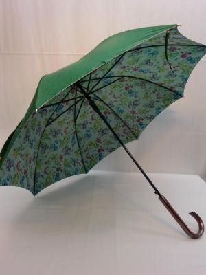 雨傘・長傘-婦人シャンタン無地裏花プリント軽黒骨日本製ジャンプ雨傘