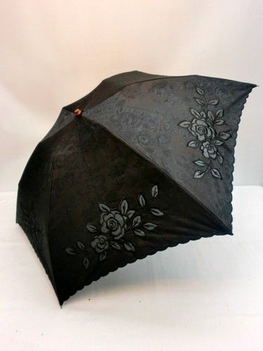 晴雨兼用・折畳傘−婦人UVケアT/Cジャガードカットワーク刺繍ミニ折り傘