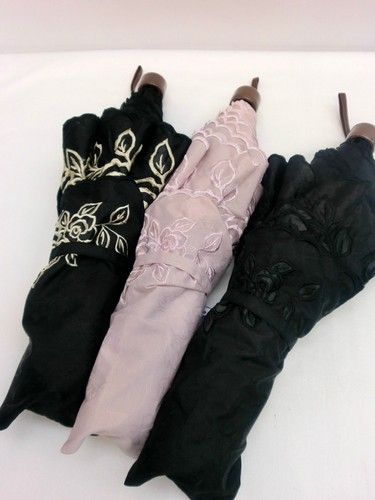 晴雨兼用・折畳傘−婦人UVケアT/Cジャガードカットワーク刺繍ミニ折り傘
