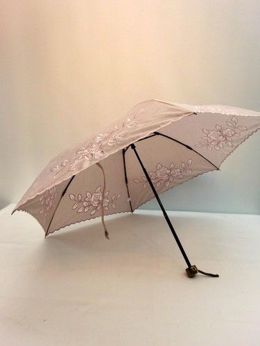 晴雨兼用・折畳傘−婦人UVケアT/Cジャガードカットワーク刺繍ミニ折り傘