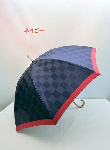 雨傘・長傘−婦人甲州産先染朱子格子市松柄日本製ジャンプ雨傘