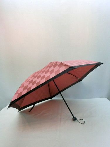 雨傘・折畳傘−婦人甲州産先染め朱子格子市松柄日本製丸ミニ折畳傘