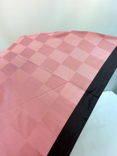雨傘・折畳傘−婦人甲州産先染め朱子格子市松柄日本製丸ミニ折畳傘