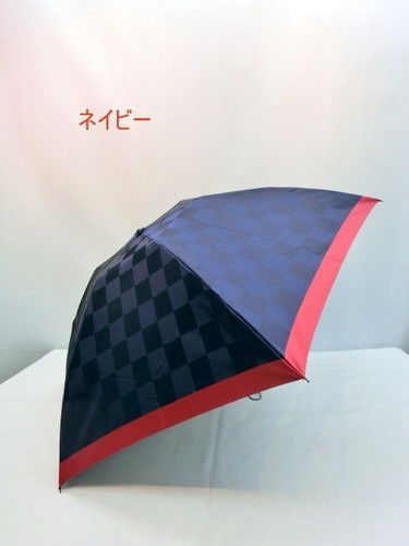 雨傘・折畳傘−婦人甲州産先染め朱子格子市松柄日本製丸ミニ折畳傘