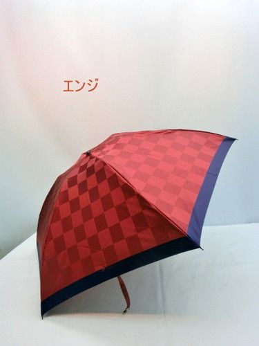 雨傘・折畳傘−婦人甲州産先染め朱子格子市松柄日本製丸ミニ折畳傘
