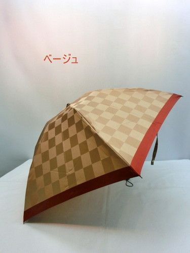 雨傘・折畳傘−婦人甲州産先染め朱子格子市松柄日本製丸ミニ折畳傘
