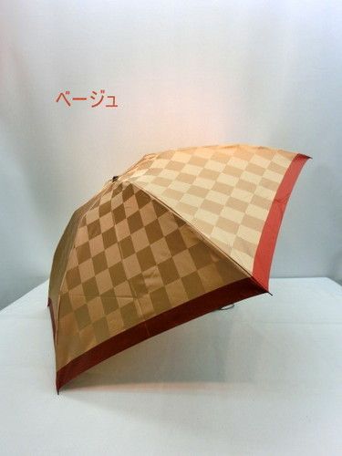 雨傘・折畳傘−婦人甲州産先染め朱子格子市松柄日本製丸ミニ折畳傘