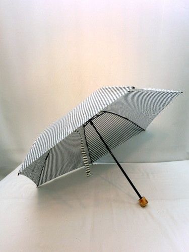 晴雨兼用・折畳傘−婦人UV加工・T/C先染めストライプ柄・丸ミニ折り畳み傘