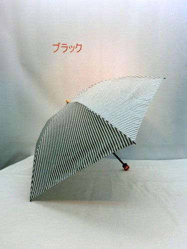 晴雨兼用・折畳傘−婦人UV加工・T/C先染めストライプ柄・丸ミニ折り畳み傘