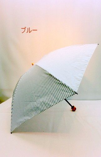 晴雨兼用・折畳傘−婦人UV加工・T/C先染めストライプ柄・丸ミニ折り畳み傘