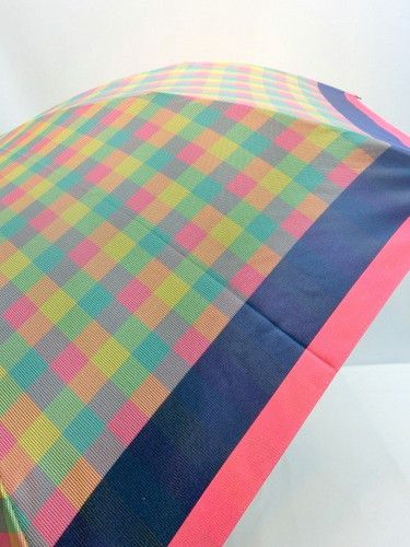 雨傘・折畳傘-婦人甲州産先染朱子格子織生地日本製2段式折畳傘