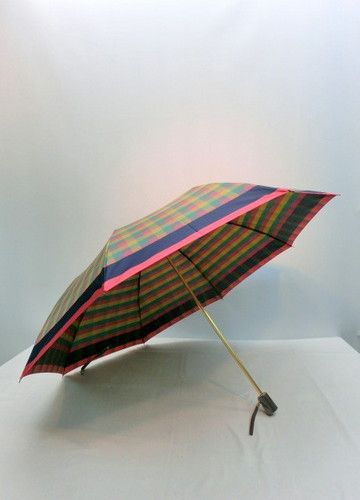 雨傘・折畳傘-婦人甲州産先染朱子格子織生地日本製2段式折畳傘