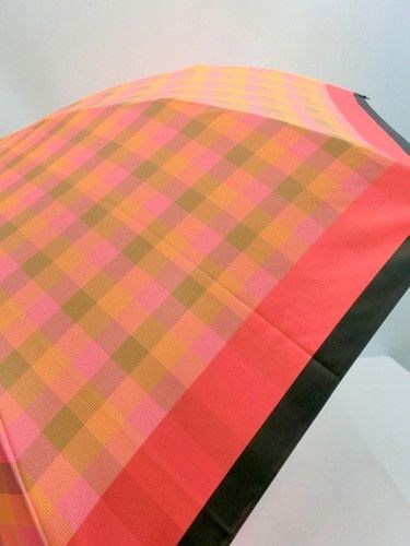 雨傘・折畳傘-婦人甲州産先染朱子格子織生地日本製2段式折畳傘