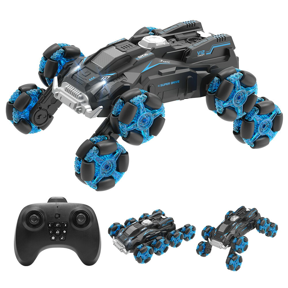DEERC ラジコンカー ラジコン オフロード 8WD スタントカー 車おもちゃ 電動RCカー 多種類変形可 自動デモ 12チャンネル 360度回転 スプレー機...
