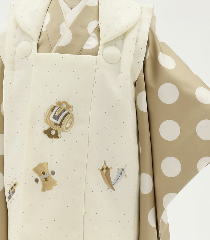 七五三 着物 3歳 男の子 被布セット 花わらべ ブランド DM-H 水玉/ベージュ×オフ白 刺繍 着付けに必要な物は全て揃ったフルセット 2024年新作 販売 購入