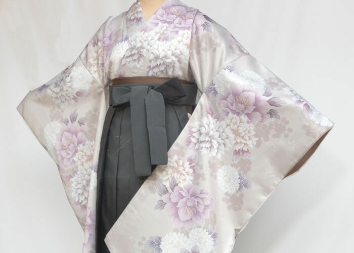 卒業式 二色袖 着物 単品 袴 小学校 小学生 ジュニア 女の子 大学生 レディース 女性 二尺袖 着物 bonheur saisons ボヌールセゾン ブランド 牡丹柄 モカ 販売 購入