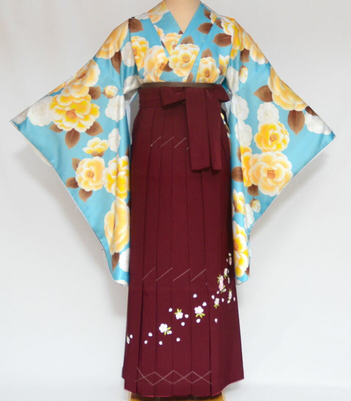 卒業式 袴セット 袴 小学校 小学生 ジュニア 女の子 大学生 レディース 女性 二尺袖 着物 袴 セット bonheur saisons ボヌールセゾン ブランド 椿柄 くすみ青3 販売 購入