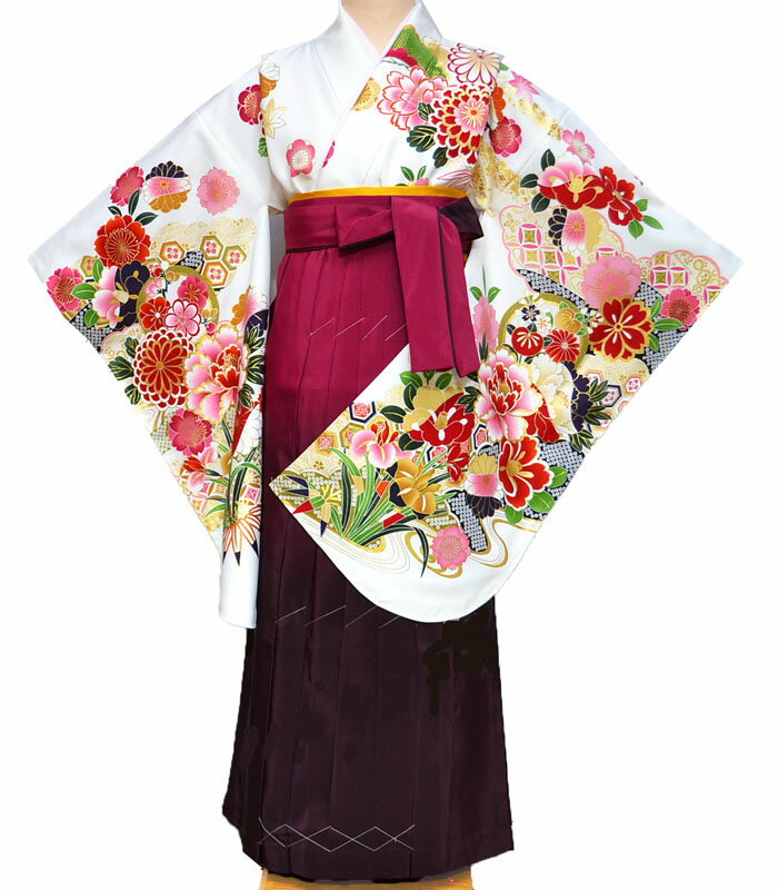 卒業式 袴セット 袴 小学校 小学生 ジュニア 女の子 大学生 レディース 女性 二尺袖 着物 袴 セット From KYOTO フロムキョウト ブランド 絵羽柄 白3 販売 購入