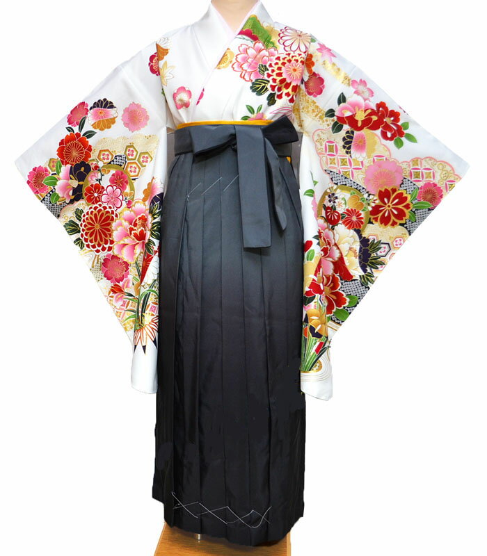 卒業式 袴セット 袴 小学校 小学生 ジュニア 女の子 大学生 レディース 女性 二尺袖 着物 袴 セット From KYOTO フロムキョウト ブランド 絵羽柄 白3 販売 購入