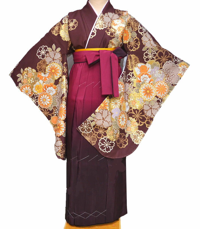 卒業式 袴セット 袴 小学校 小学生 ジュニア 女の子 大学生 レディース 女性 二尺袖 着物 袴 セット From KYOTO フロムキョウト ブランド 絵羽柄 ブラウン3 販売 購入