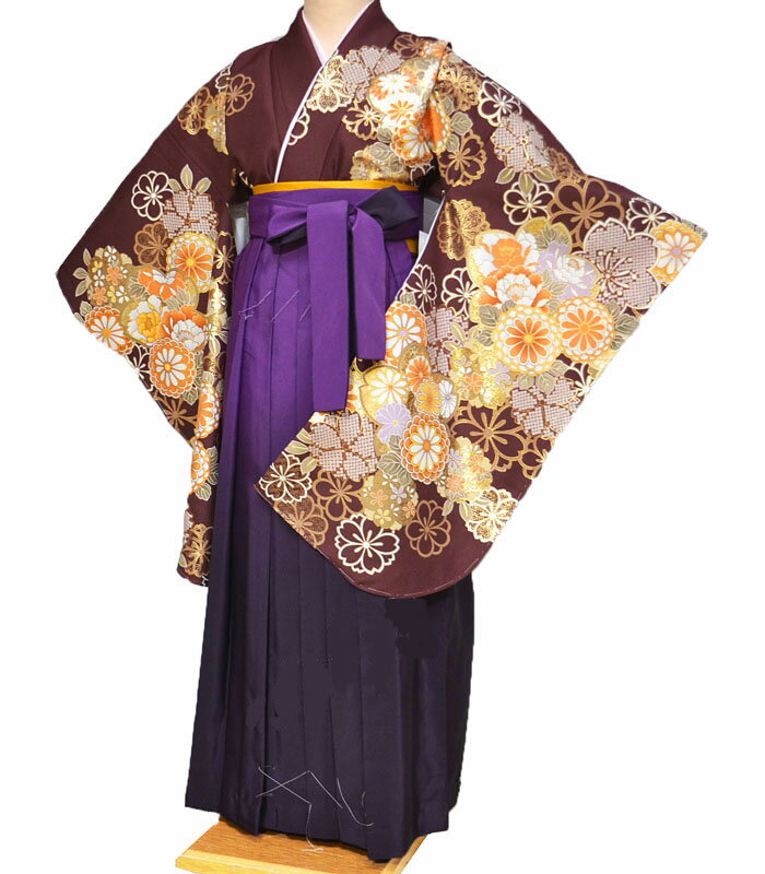 卒業式 袴セット 袴 小学校 小学生 ジュニア 女の子 大学生 レディース 女性 二尺袖 着物 袴 セット From KYOTO フロムキョウト ブランド 絵羽柄 ブラウン3 販売 購入