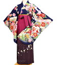 卒業式 袴セット 袴 小学校 小学生 ジュニア 女の子 大学生 レディース 女性 二尺袖 着物 袴 セット From KYOTO フロムキョウト ブランド 絵羽柄 紺2 販売 購入(4)