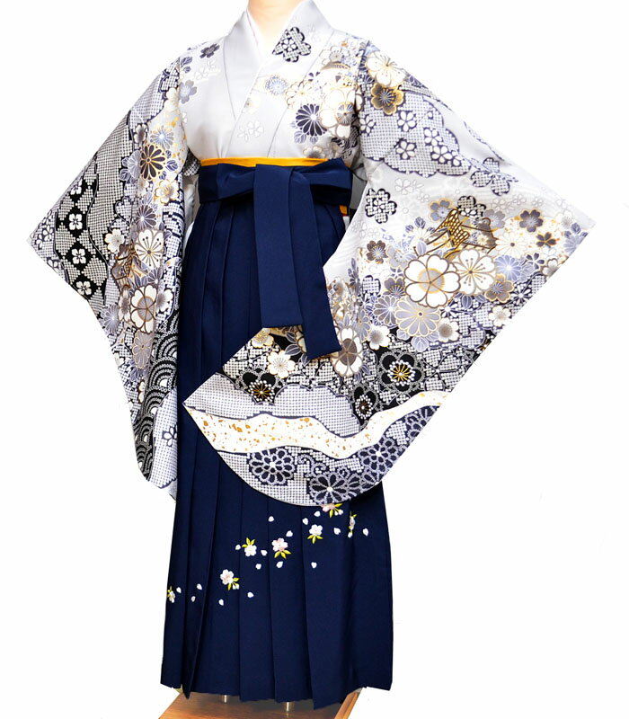 卒業式 袴セット 袴 小学校 小学生 ジュニア 女の子 大学生 レディース 女性 二尺袖 着物 袴 セット From KYOTO フロムキョウト ブランド 絵羽柄 グレー4 販売 購入