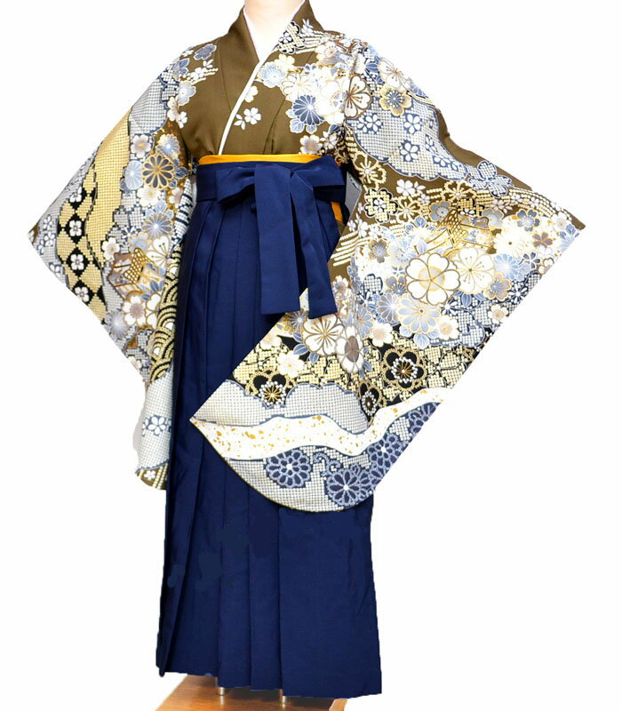 卒業式 袴セット 袴 小学校 小学生 ジュニア 女の子 大学生 レディース 女性 二尺袖 着物 袴 セット From KYOTO フロムキョウト ブランド 絵羽柄 カーキ5 販売 購入