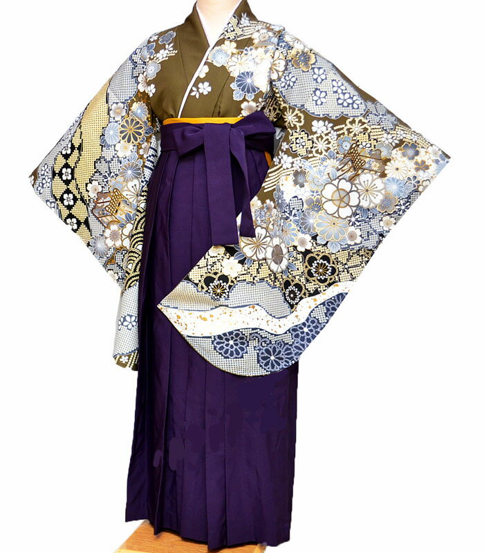 卒業式 袴セット 袴 小学校 小学生 ジュニア 女の子 大学生 レディース 女性 二尺袖 着物 袴 セット From KYOTO フロムキョウト ブランド 絵羽柄 カーキ5 販売 購入