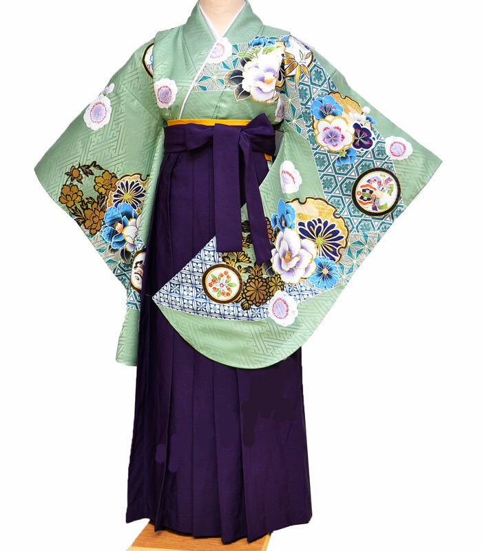 卒業式 袴セット 袴 小学校 小学生 ジュニア 女の子 大学生 レディース 女性 二尺袖 着物 袴 セット From KYOTO フロムキョウト ブランド 絵羽柄 グリーン5 販売 購入