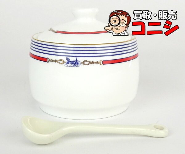 【神戸の質屋】【CELINE/セリーヌ】シュガーポット 白 ホワイト スプーン 食器 ティー用品 陶磁器 ブランド 中古品【送料無料】h0500y-2