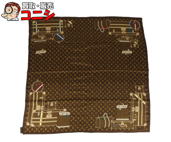 【神戸の質屋】【Louis Vuitton/ルイ・ヴィトン】スカーフ カレ モノグラム トランク ブラウン シルク100% M72233 箱【送料無料】h1014m