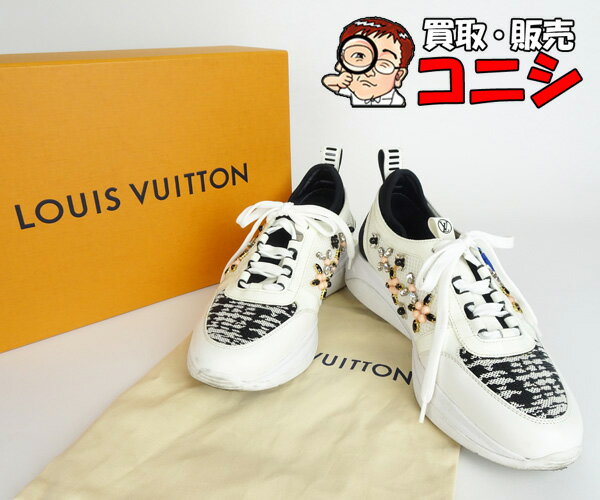 【神戸の質屋】【LouisVuitton/ルイ・ヴィトン】ビジュースニーカー サイズ37 24cm ホワイト×ブラック フラワーモチーフ【送料無料】h2853y