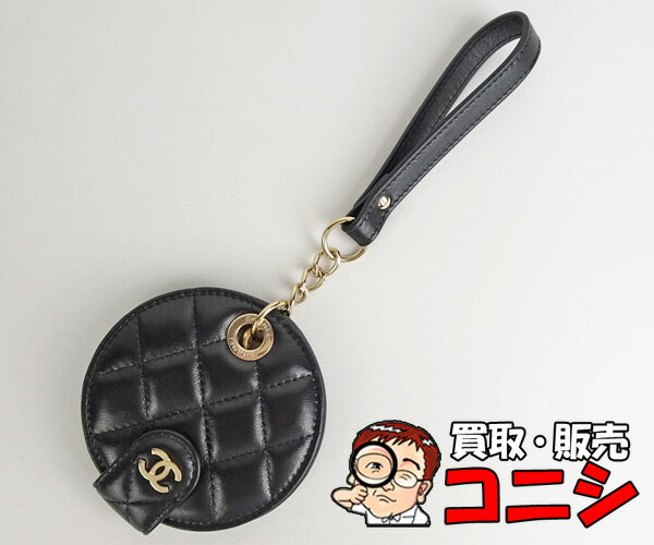 【神戸の質屋】【CHANEL/シャネル】ネームタグ チャーム 黒 ブラック レザー 直径約9.3cm 28番台/2020年頃 箱付き【送料無料】j0286y