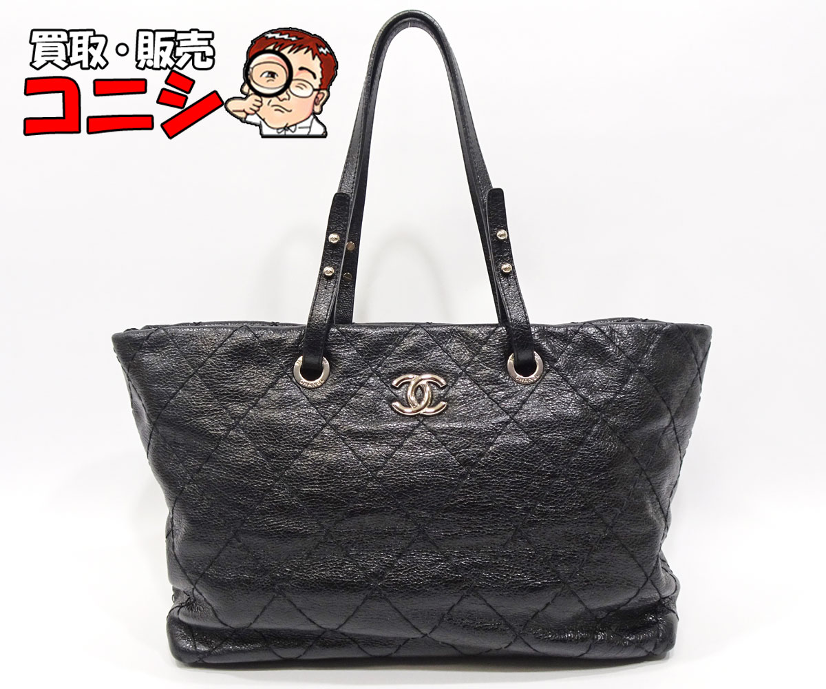 Rakuten - 【質コニシ】【CHANEL/シャネル】オンザロード ショルダーバッグ トートバッグ 黒 ブラック レザー ステッチ 肩掛け【送料込み】l0473l