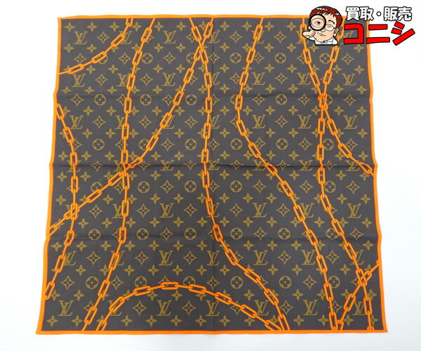 【質コニシ】【Louis Vuitton/ルイ・ヴィトン】バンダナ MP2314 モノグラム ブラウン チェーン柄 約55cm×55cm【送料込み】l0613l