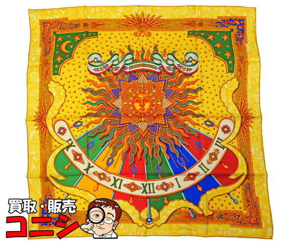 Rakuten - 【質コニシ】【HERMES/エルメス】カレ90 スカーフ GARPE DIEM 今を生きろ イエロー×マルチカラー 黄 中古 美品【送料込み】m0626b