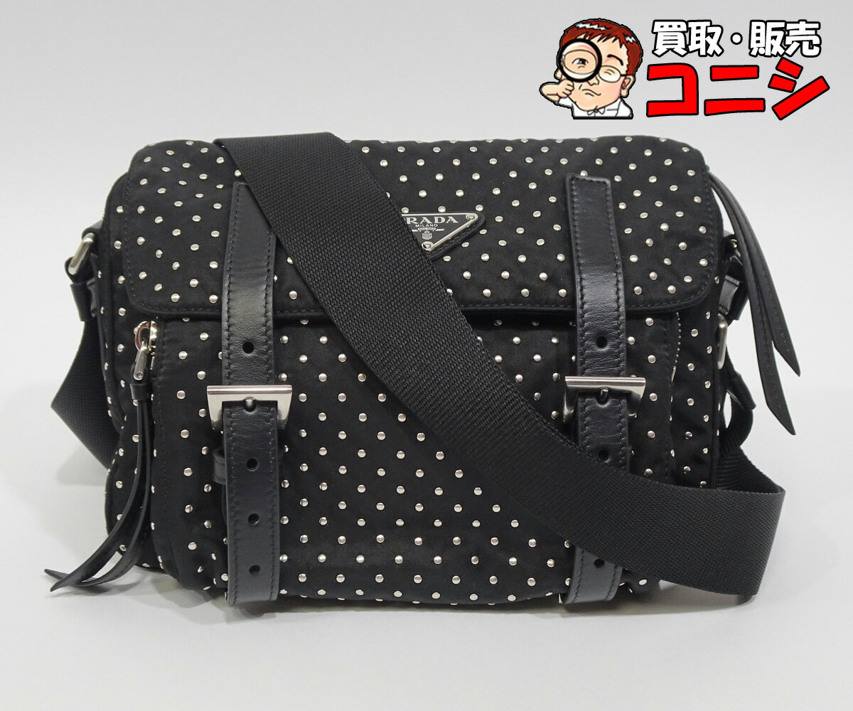 Rakuten - 【質コニシ】【PRADA/プラダ】ショルダーバッグ リナイロン スタッズ ブラック 黒 レディース 1BD382【送料込み】m1665y