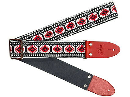 メーカー：Elara Straps 商品名：Crystal Snow Black/Red Ultrasuede 幅=50mm　長さ=850mm〜1450mm　カラー=Black/Red　裏地=Ultrasuede 70年代のカラフルなジャガード織の表地に、裏地はウルトラスウェードを使用し間に薄 手のナイロンを挟んだしなやかながら強度もあるギターストラップ。Made in JAPANElara Straps [エララストラップ] Crystal Snow Black/Red Ultrasuede