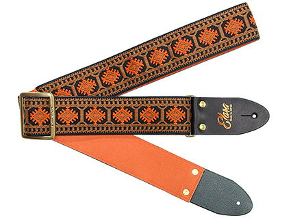 メーカー：Elara Straps 商品名：Crystal Snow Brown/Orange Ultrasuede 幅=50mm　長さ=850mm〜1450mm　カラー=Brown/Orange　裏地=Ultrasuede 70年代のカラフルなジャガード織の表地に、裏地はウルトラスウェードを使用し間に薄 手のナイロンを挟んだしなやかながら強度もあるギターストラップ。Made in JAPANElara Straps [エララストラップ] Crystal Snow Brown/Orange Ultrasuede