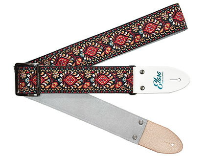 メーカー：Elara Straps 商品名：Peacock Queue Cardinal Ultrasuede 幅=50mm　長さ=850mm〜1450mm　カラー=Cardinal　裏地=Ultrasuede 80年代の美しいジャガード織に、裏地はウルトラスウェードを使用し間に薄 手のナイロンを挟んだしなやかながら強度もあるギターストラップ。Made in JAPANElara Straps [エララストラップ] Peacock Queue Cardinal Ultrasuede