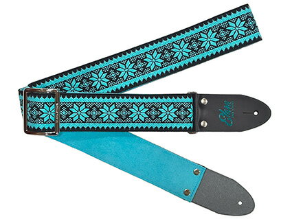 メーカー：Elara Straps 商品名：Silent Poinsettia Turquoise Ultrasuede 幅=50mm　長さ=850mm〜1450mm　カラー=Turquoise　裏地=Ultrasuede 80年代〜90年代のジャガード織の表地に、裏地はウルトラスウェードを使用し間に薄 手のナイロンを挟んだしなやかながら強度もあるギターストラップ。Made in JAPANElara Straps [エララストラップ] Silent Poinsettia Turquoise Ultrasuede