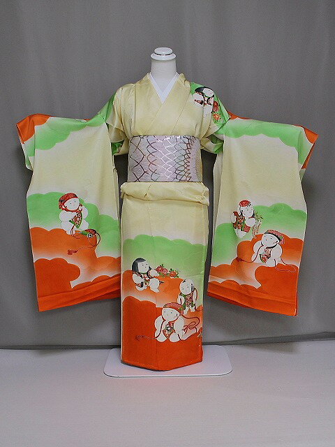 正絹四ッ身着物 H7030-03 送料無料 訳ありノ−クレ−ム 未仕立て仮絵羽の着物 七歳用七五三着物 手芸用にも