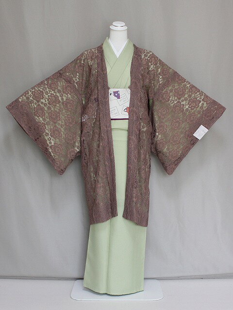 Coat - レ−ス羽織 H2500-05 送料無料 レ−ス長羽織 ブラウン系色のうすい羽織 冷房対策に 和装 レース 羽織