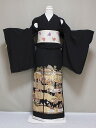刺繍柄の正絹江戸妻 未仕立 江戸褄 正絹黒留袖 豪華な柄 在庫処分 格安 極上黒留袖 J1200-06