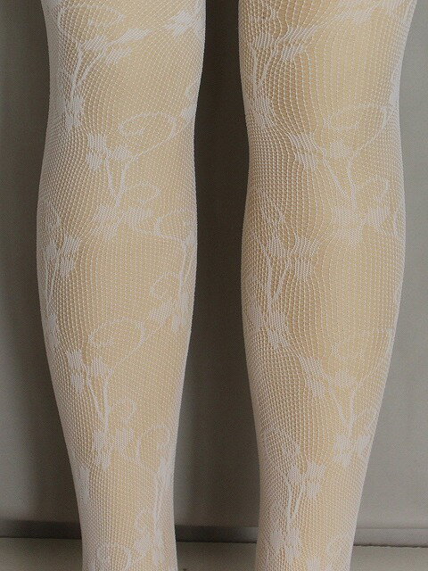 ストッキング リ−フ(葉の柄)3足セットG1122-03A 送料無料 個性的な模様の網タイツ 白色 厚手のストッキン コスプレ・パ−テ...