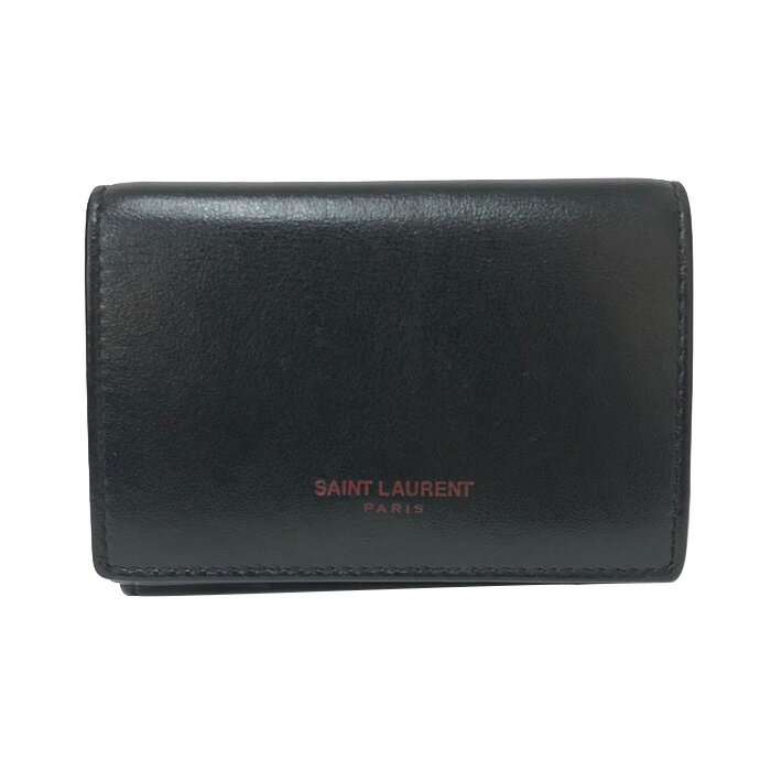 イヴサンローラン Yves Saint Laurent ミニ財布 三つ折り財布 ブラック【中古】