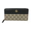 グッチ GUCCI GGマーモント ラウンドファスナー 長財布 456117 ブラック ベージュ GG柄【中古】【新品同様】【美品】