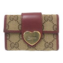 グッチ GUCCI GGキャンバス 6連キーケース ハートプレート ブラウン ボルドー GG柄【中古】